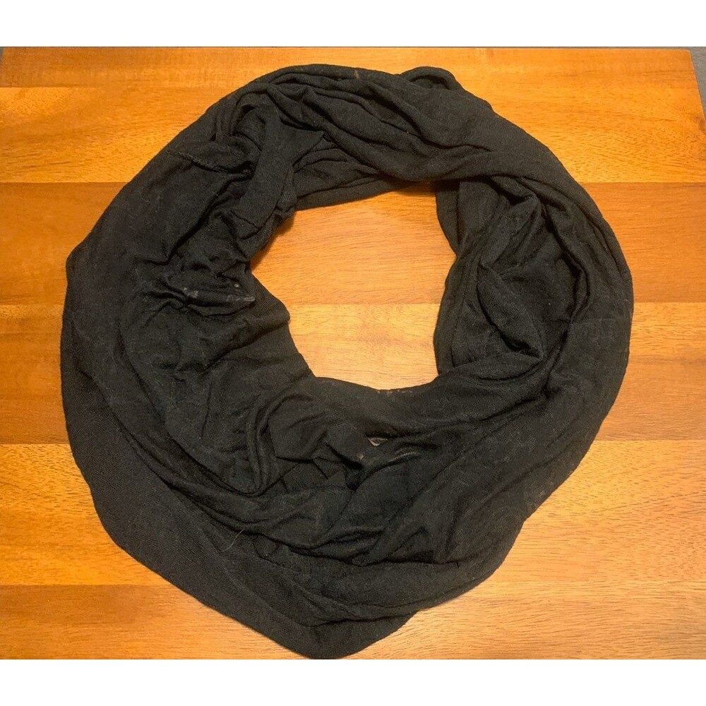 Women's Black Lightweight Continuous Loop Infinity Scarf Sheer Damask Pattern